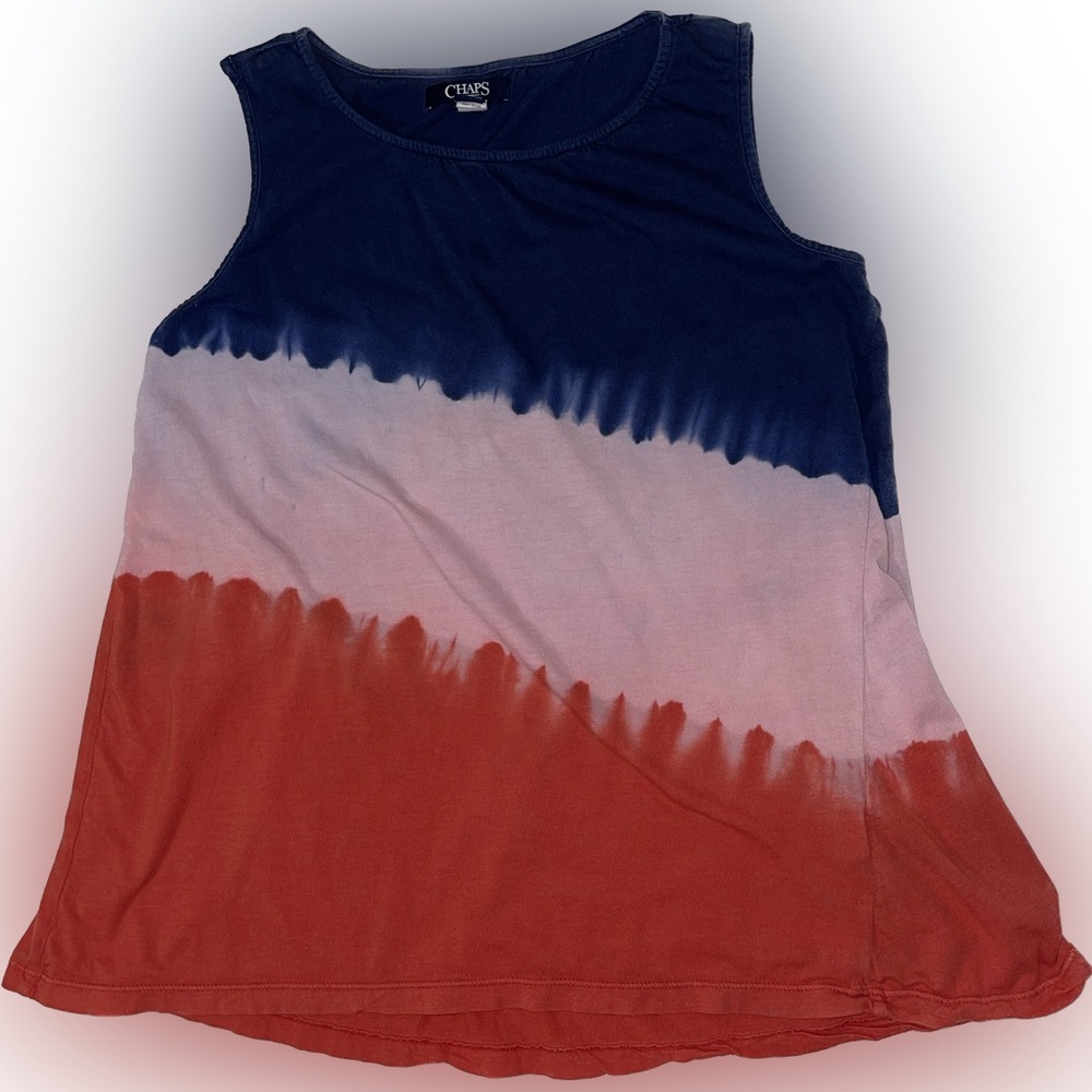 CHAPS A-Symmetrical Flowy Tank Top LOVE AMERICA USA Colors Size Large - Picture 2 of 6
